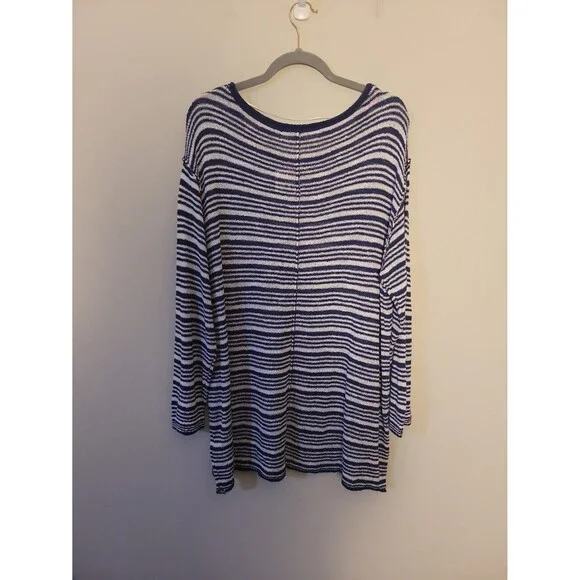 New Free People Beach Blue Stripes Lightweight Pullover Sweater Sz XL - Picture 4 of 8